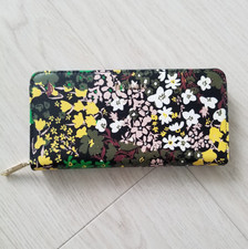Ted Baker Ditsiel Ditsy Floral Print Large Zip Around Purse Black Leather BNWOT