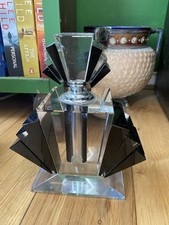 Vintage Art Deco Black & Clear Crystal Perfume Bottle Faceted Stunning Display