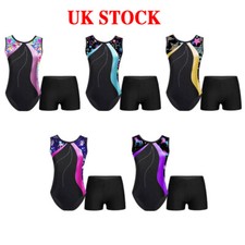 Girls 2 Piece Sparkly Sleeveless Gymnastics Unitard Biketard Leotard with Shorts