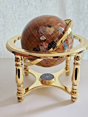 Gemstone world globe brass - gemstone,
