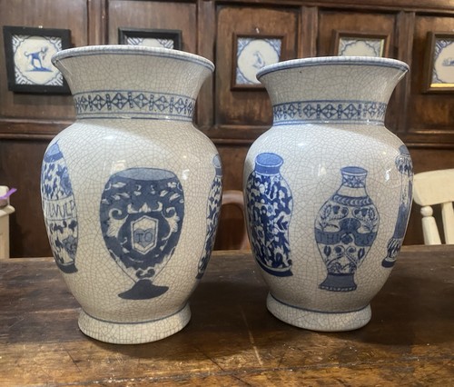 Two delftware style vases - two,
