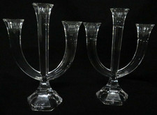Pair of Nachtmann Lead Crystal Three-Branch Candelabra Each 28cm High