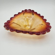 MURANO Art Glass Dish Red Gold