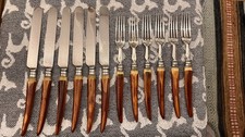 Antique Silver Knives and Forks With Brown Bone Handle - likely Solingen