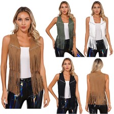 UK Womens Cowgirls Costume Fringe Waistcoat Tassel Vest Cosplay Fancy Up Jackets