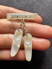Vintage  Carved Mother Of Pearl Shoe Drop Brooch