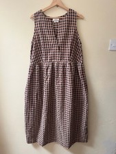 Toast Midi Seersucker Gingham Dress Size 14  Dark Purple & Orange Check Size 14