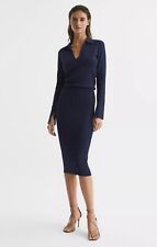 REISS Elaina Rib-Knitted Midi Dress in Navy Size M