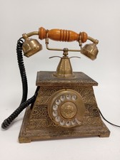 Vintage Brass and Wood Rotary Telephone Ornate Design Retro Decor - Untested