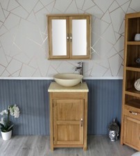 Bathroom Vanity Unit Cloakroom Oak Cream Marble Stone Wash stand and Basin 308