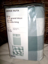 IKEA Emmie Ruta Green Duvet Cover Buffalo Checked Reversible Stripe KING NIP NEW
