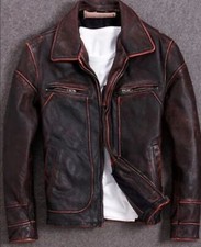 Men’s Motorcycle Biker Vintage Cafe Racer Brownish Red Real Leather Jacket
