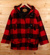Woolrich Wool Southwestern Buffalo Plaid Cowboy Duffle Blanket Jacket Coat L Red
