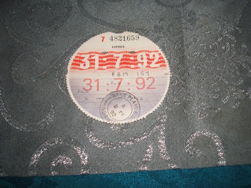 Tax disc 92 used - disc, ...31/07/92...used