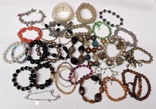 Job Lot 33 Beaded Bracelets Mixed Glass, Pearl, Boho, Chunky & Charm Bracelets