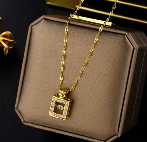 Gold perfume bottle necklace - perfume,