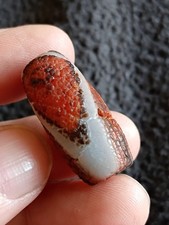 Tibetan Natural Red Agate Pre 1800s 1 Eye And Mountain Dzi Bead