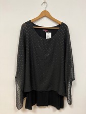 Ladies New Cruz  Black Twin Kaftan Style Ponte Chiffon  Blouse Size 16-26