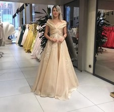 Gold Halter Neck Evening / Prom Dress  - Elegant Formal Dress