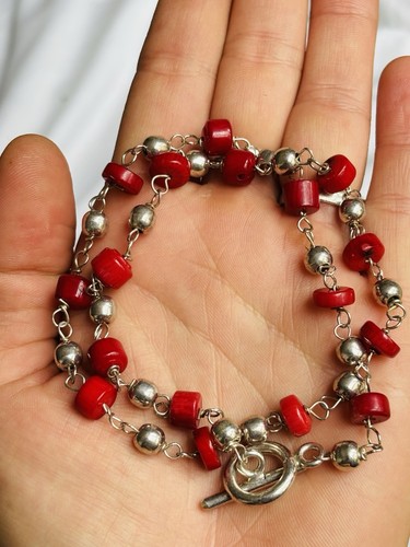 Silver and coral beads
