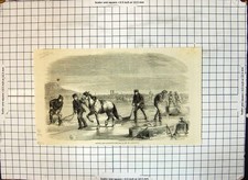 Original Old Antique Print Sawing Ploughing Ice St Lawrence 1859 19th