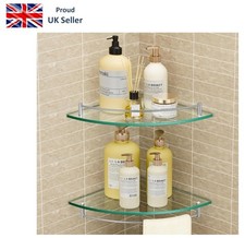Glass Corner Shelf Bathroom Corner Shower Shelf Tempered Glass Shelf with Rail