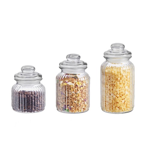 Ribbed glass storage jar - glass,
