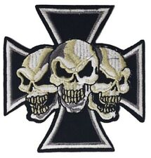 Skull Patch 19.5 cm x 19.5 cm Cross Biker Rocker Embroidered Iron Sew On 