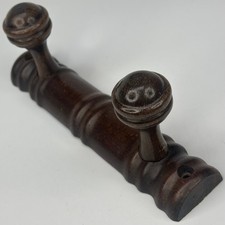Vintage French Small Wooden Coat Or Hat Rack With 2 Round Hanging Knobs