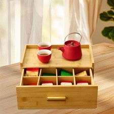 Tea Bag Organizer Station Chest Rustic Elegant Decor Tea Storage Box with Drawer