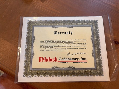 Mcintosh warranty signed - warranty,