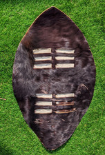 Vintage South African Zulu Traditional Hide Warriors Shield Tribal Art 21x12"