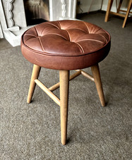 Oak Brown Leather Stool