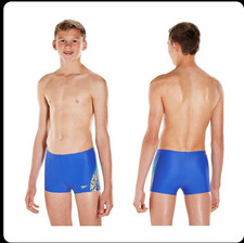 Speedo Boys Lightning Spritz Panel Aquashorts Blue/Yellow size 30" Age 11-12