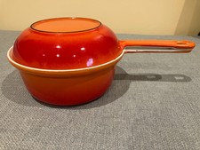 Descoware 89-A 18 Orange Flame Cast Iron Enamel Sauce Pot & Frying Pan (Lid)