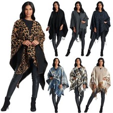 Ladies Poncho Wraps Winter Knitted Cape Oversized Shawl Fashion Open Cardigan
