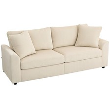 HOMCOM 212 cm Upholstered Jumbo Cord Sofa Couch with Spring Cushion, Cream