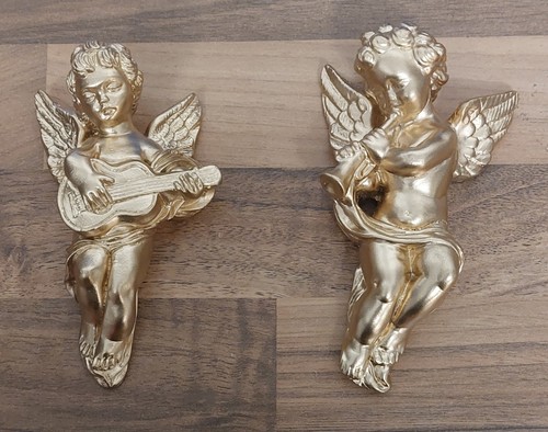 Golden plaster cherubs - golden,
