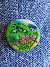 Handmade Needle Felted Brooch  Countryside morning 