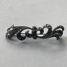 Vintage Marcasite Silver Tone Brooch Pin - Retro Vintage Jewellery