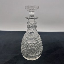 Georgian Style Decanter & Flat Stopper Cut Glass Two Ring Neck & Diamond Band