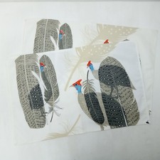 Pair of Wilson 1994 Guinea Fowl & Feather Fabric Placemats 49 by 30 cm each