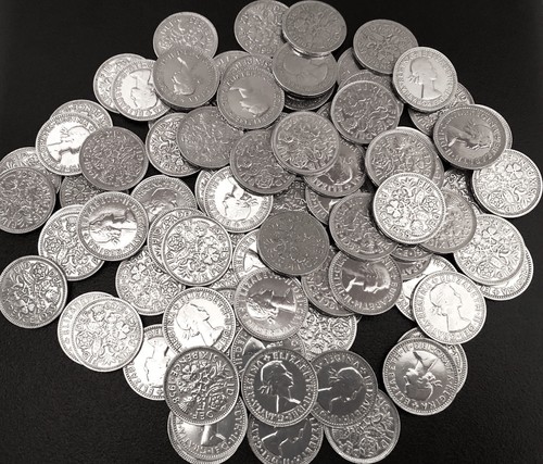 Bulk sixpence coins polished - sixpence,