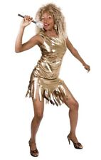 Womens Gold Tina Turner Rock Queen Costume Pop Star 80s Fancy Dress Outfit