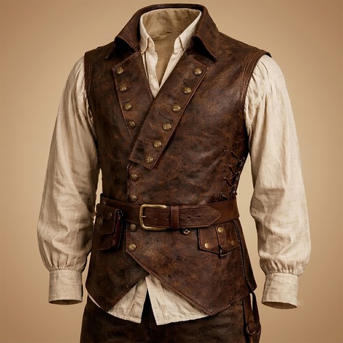 Mens pirate leather - vest, –