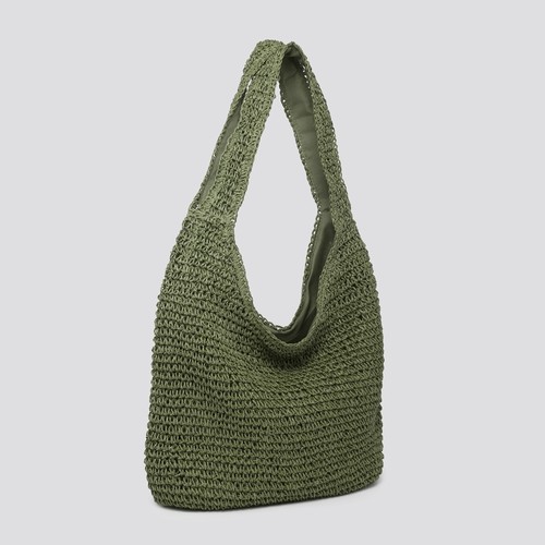 Woven straw hobo bag slouchy - woven,