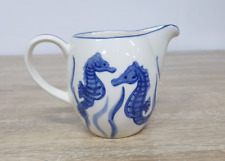 Quail Handpainted Vintage Seahorse Blue and White Milk Jug