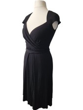 David Meister Black Midi Wrap Dress Size 2 Elegant Rayon
