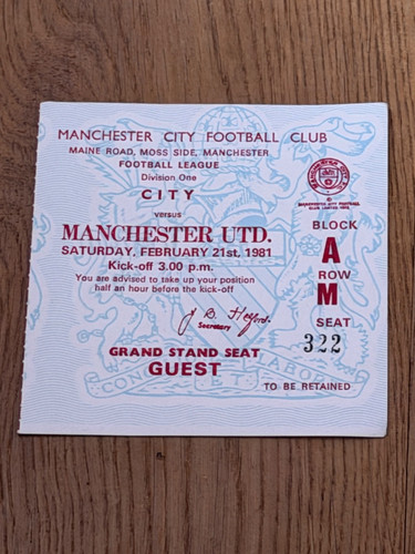 Ticket 1980 man city v - city,