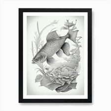 Tancho Koi 1, Fish Haeckel Style Il Framed Wall Art Poster Canvas Print Picture
